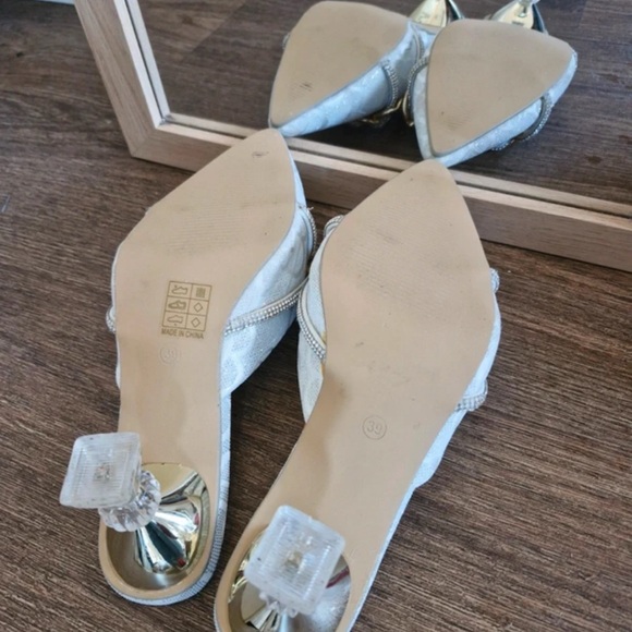 Light Blue Pointed Chain-Trim Mules - Picture 4 of 5